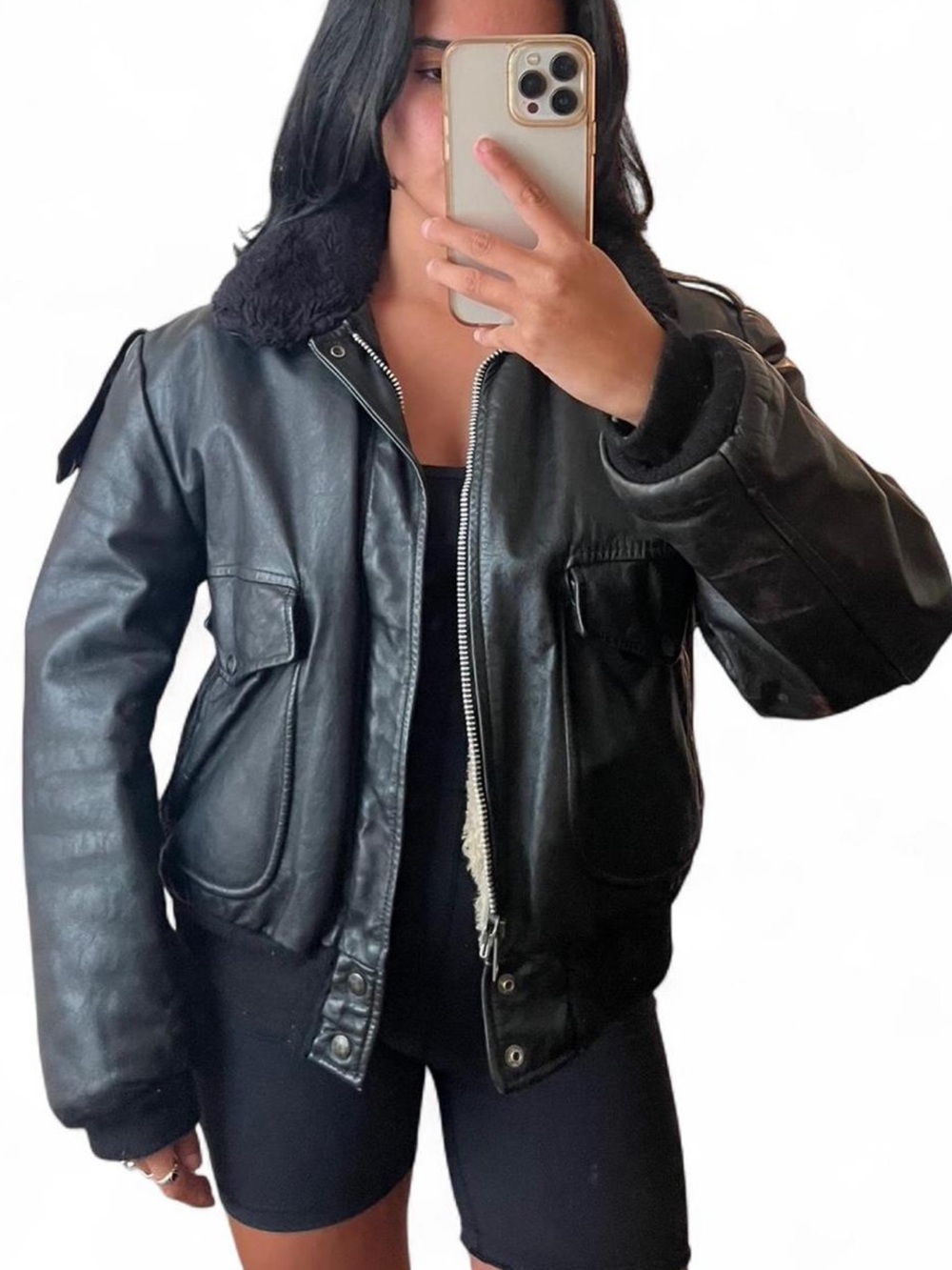 Men’s Cooper Genuine Leather Black Sherpa Lined Bomber Jacket Size 44 - Picture 5 of 5